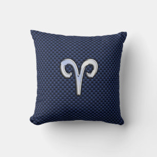 Silver Aries Zodiac Sign Blue Carbon Fibre Print Cushion