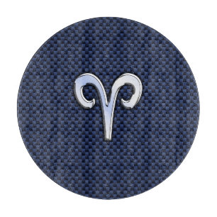 Silver Aries Zodiac Sign Blue Carbon Fibre Print Cutting Board