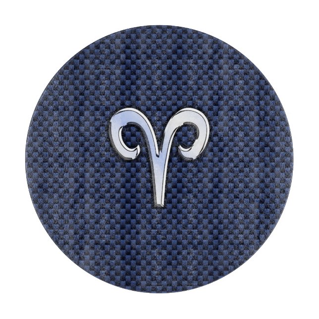 Silver Aries Zodiac Sign Blue Carbon Fibre Print Cutting Board (Front)