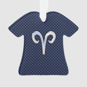 Silver Aries Zodiac Sign Blue Carbon Fibre Print Ornament