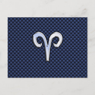 Silver Aries Zodiac Sign Blue Carbon Fibre Print Postcard