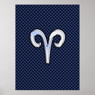 Silver Aries Zodiac Sign Navy Carbon Fibre Style