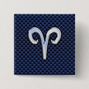 Silver Aries Zodiac Sign Navy Carbon Fibre Style 15 Cm Square Badge