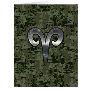 Silver Aries Zodiac Symbol Green Digital Camo