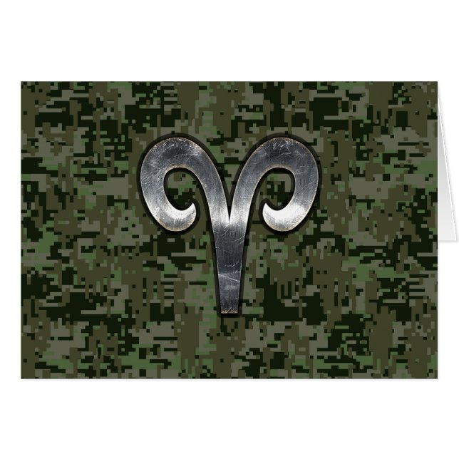 Silver Aries Zodiac Symbol Green Digital Camo (Front Horizontal)