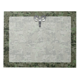 Silver Aries Zodiac Symbol Green Digital Camo Notepad