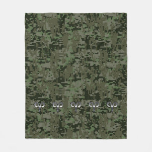 Silver Aries Zodiac Symbol on Green Digital Camo Fleece Blanket