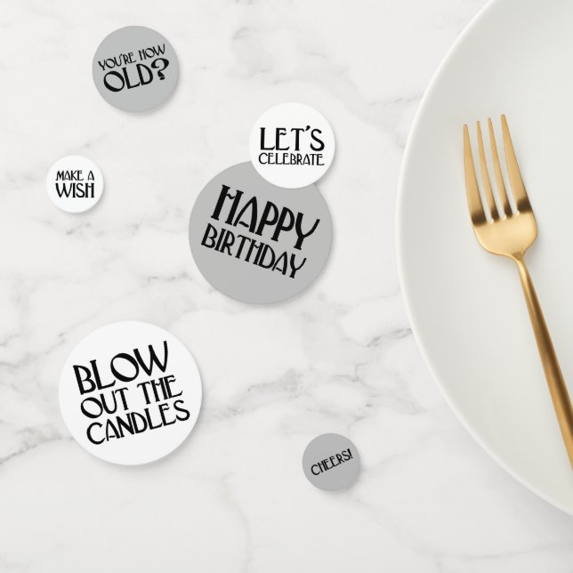 Silver Art Deco Birthday Phrases Confetti (Group)
