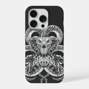 Silver Art Deco Cobra Ornamental Line Art Graphi iPhone 15 Pro Case