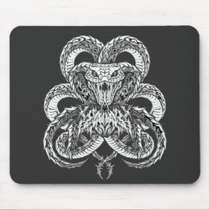 Silver Art Deco Cobra Ornamental Line Art Graphi Mouse Pad