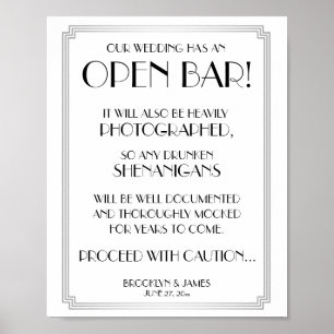 Silver Art Deco Gatsby Open Bar Sign 8x10