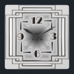 Silver Art Deco Square Wall Clock<br><div class="desc">Great clock design. You will love it like others. Be free to use this design for other product you like or to customise and add your text. Follow me for more. Thank you. Have a nice day.</div>