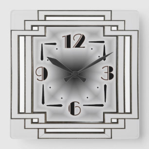 Silver Art Deco Square Wall Clock