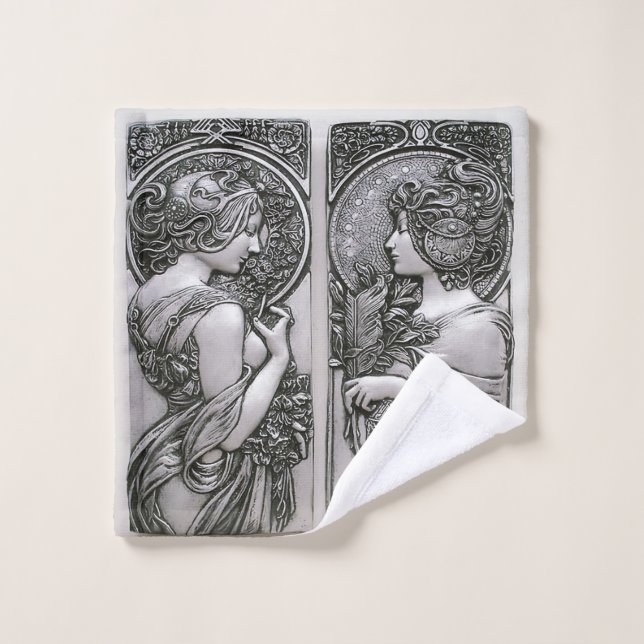 Silver ,Art nouveau ,design, females,Mucha,beautif Wash Cloth (Wash Cloth)