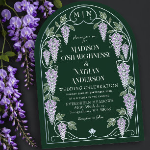 Silver Art Nouveau Purple Wisteria Wedding Arch Invitation