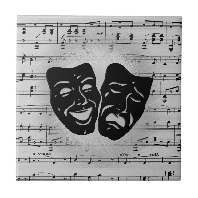Silver Art Unites Theatre Masks Ceramic Tile (Front)