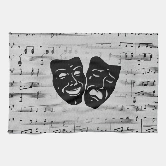 Silver Art Unites Theatre Masks Tea Towel (Horizontal)