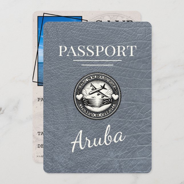 Silver Aruba Passport Save The Date (Front/Back)