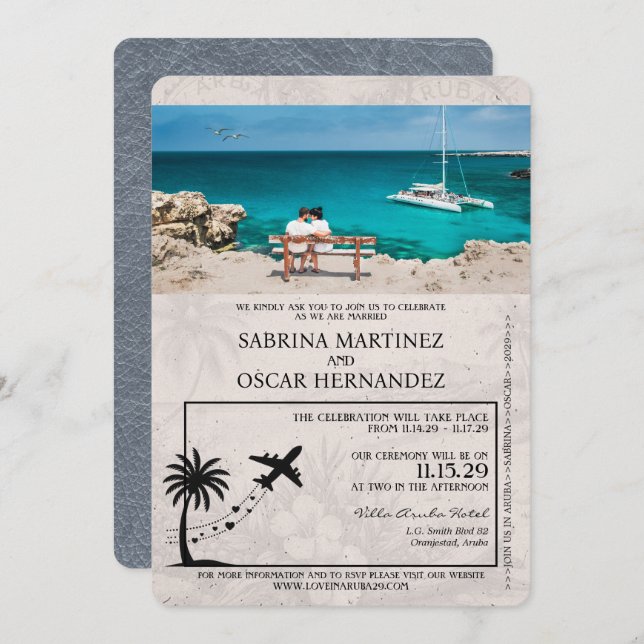 Silver Aruba Passport Wedding Invitation (Front/Back)