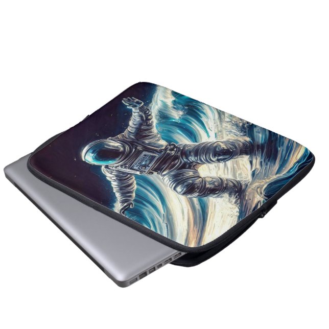 SILVER ASTRONAUT SURFING THE VAULT CELESTIAL LAPTOP SLEEVE (Front Bottom)