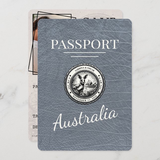 Silver Australia Passport Save The Date (Front/Back)