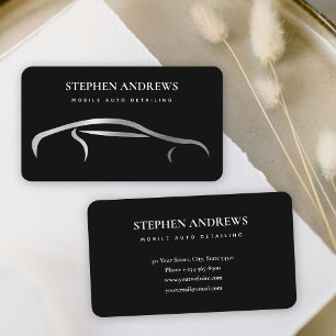 Silver Auto Detailing Cleaning Auto Repair Black Business Card