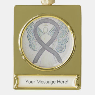 Silver Awareness Ribbon Angel Art Ornament