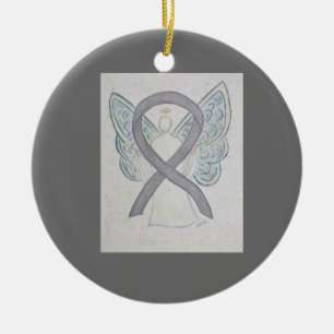 Silver Awareness Ribbon Angel Art Ornaments