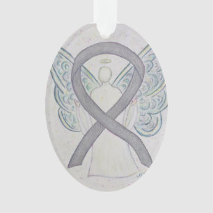 Silver Awareness Ribbon Angel Ornament Pendant