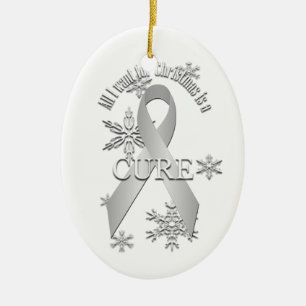 Silver Awareness Ribbon Christmas Cure Ornament