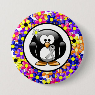 Silver Awareness Ribbon Penguin 7.5 Cm Round Badge