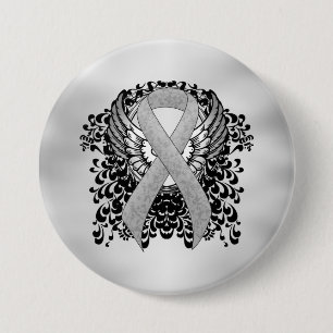 Silver Awareness Ribbon with Wings 7.5 Cm Round Badge