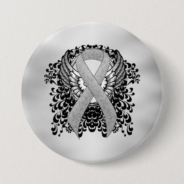 Silver Awareness Ribbon with Wings 7.5 Cm Round Badge (Front)