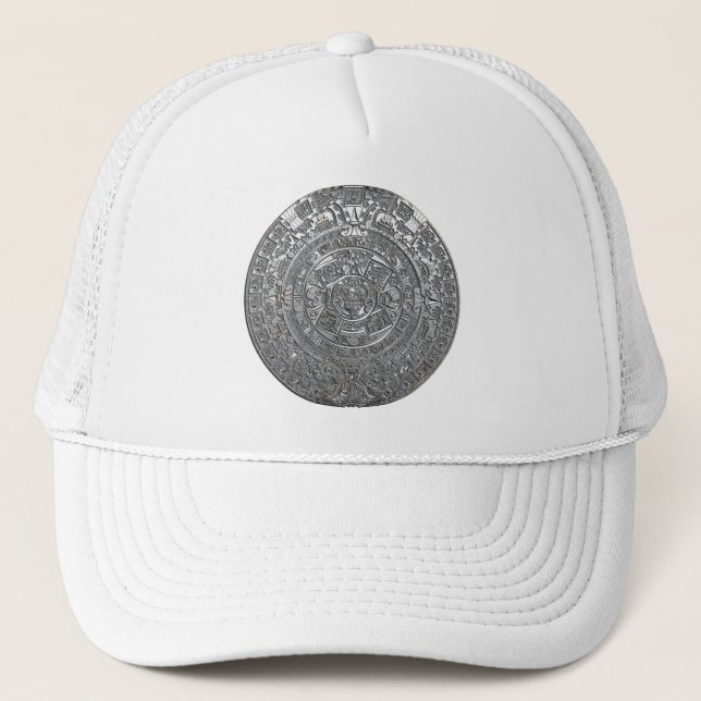 Silver Aztec Calendar Trucker Hat (Front)