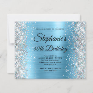 Silver Baby Blue Glam Monogram 40th Birthday