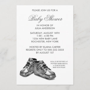 Silver Baby Shoes Baby Shower Invitation
