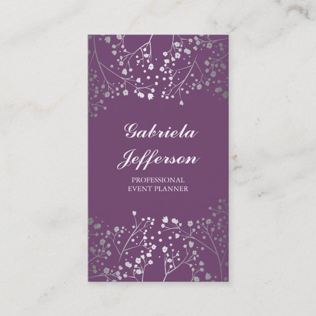 Silver Baby's Breath Amethyst Vintage Elegant Business Card (Front)