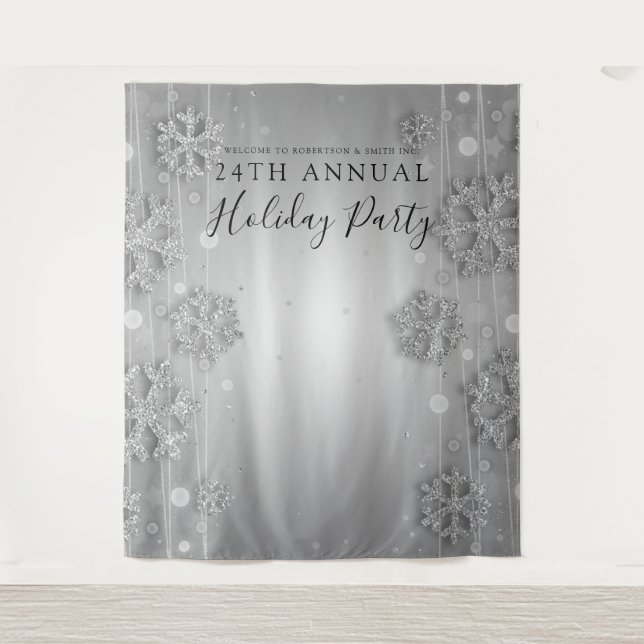 Silver Backdrop Corporate Holiday Party Winter Tapestry (Front)