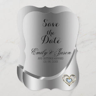 Silver Background And Diamond Heart-Save The Date Invitation