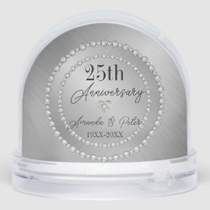 Silver Background And Diamonds Wedding Anniversary Snowglobe