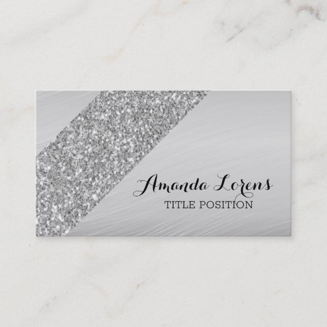 Silver Background And Glitter Business Card (Front)