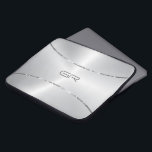 Silver Background stripes accent Laptop Sleeve<br><div class="desc">Image of a silver-grey metallic background with two shiny silver stripes accent. Optional monogram.</div>