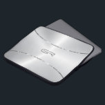 Silver Background stripes accent Laptop Sleeve<br><div class="desc">Image of a silver-grey metallic background with two shiny silver stripes accent. Optional monogram.</div>