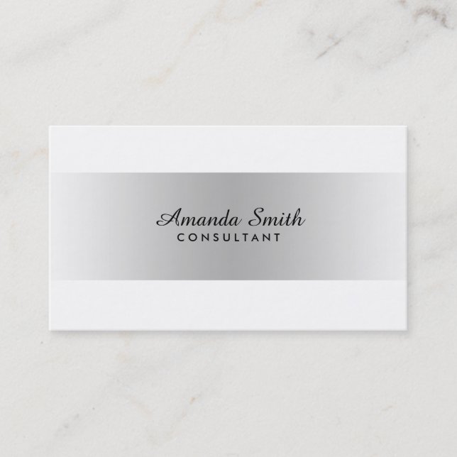 Silver Badge Simple White Elegant Professional Business Card (Front)