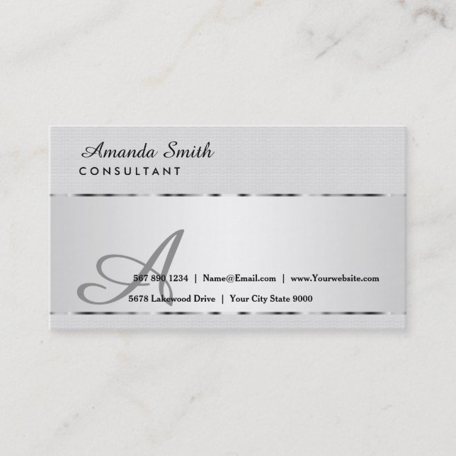 Silver Badge & White Minimal Elegant Professional Business Card (Front)