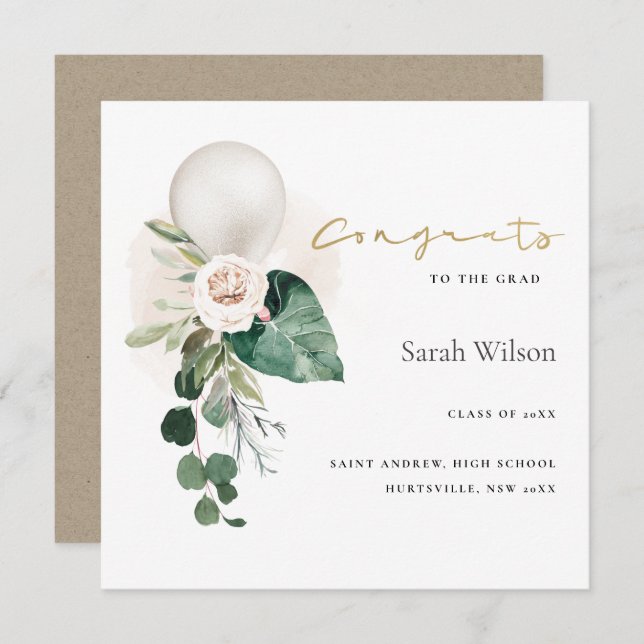 SILVER BALLOON FLORAL GRAD CONGRATS ANNOUNCEMENT (Front/Back)