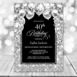 Silver Balloons 40th Birthday Party Invitation