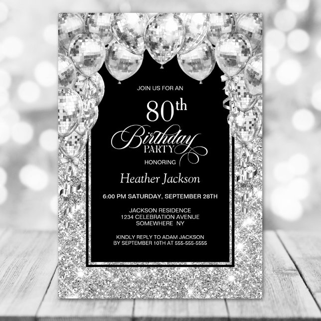Silver Balloons 80th Birthday Party Invitation (Creator Uploaded)