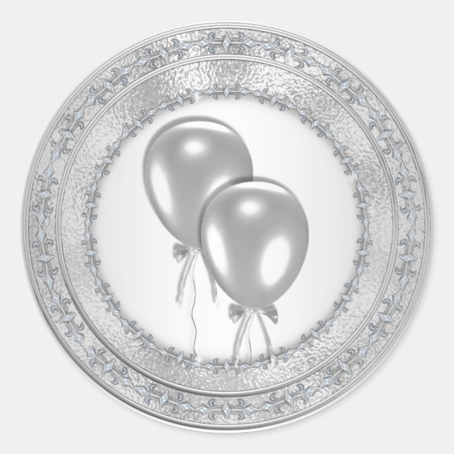 Silver Balloons Birthday Party Celebration Labels (Front)