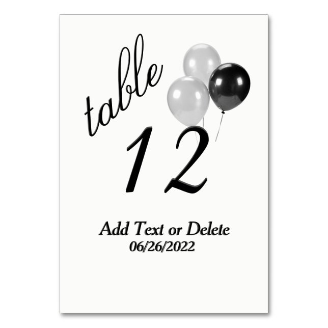 Silver Balloons Custom Text Table Number (Front)